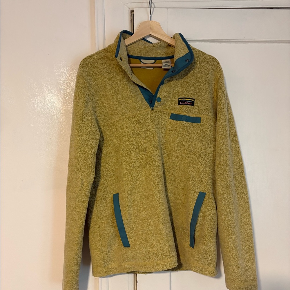 LL Bean Yellow Fleece Pullover with Blue Accents